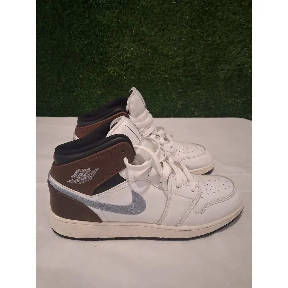 Nike Air Jordan 1 Mid SE GS White Brown Blue Grey FQ8162-142 Size 7Y Youth US
